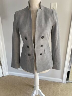 White House Black Market Light Gray Double-Breasted Tailored Blazer